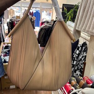 Donna Karan Tan Pleated Shoulder Bag